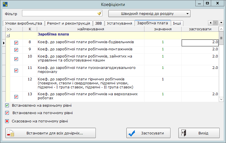 Рис. 3. Настройка коэффициентов к заработной плате в соответствии с п. 5 Постановления № 1512